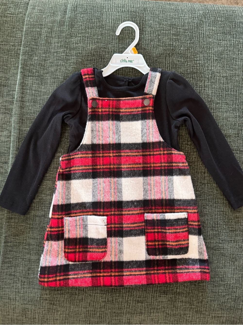 Little Me Plaid Pinafore Dress with Black Bodice
